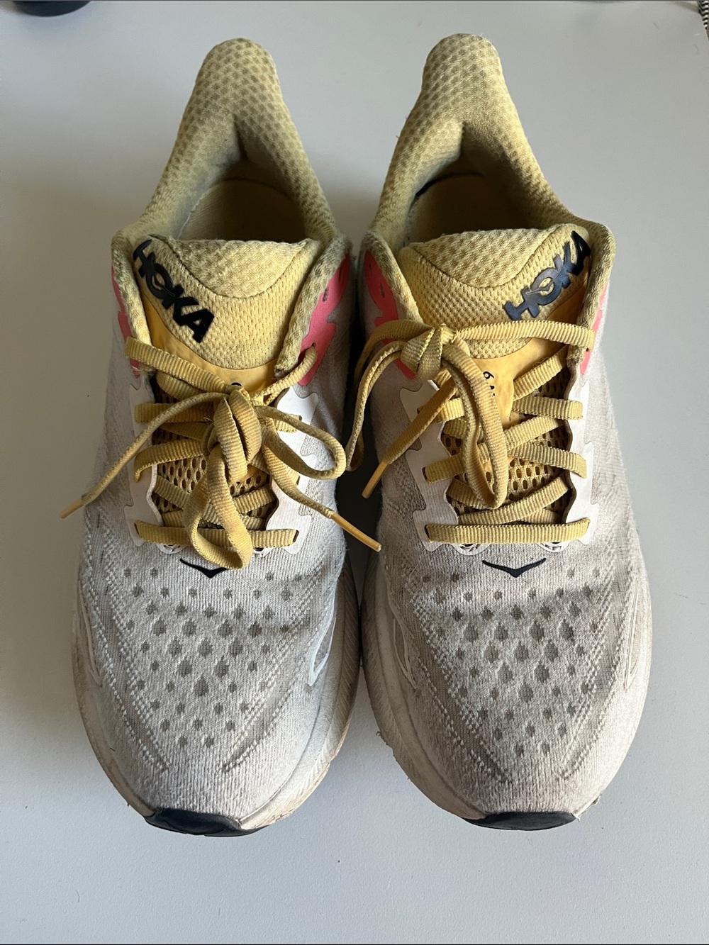 Hoka | Women's | Neutral | Running Shoes | in Yellow Cream, and Pink | 8.5